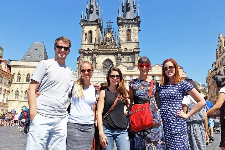 Small group meeting beside the Kinsky Palace on Old Town Square for a Prague Jewish Quarter tour