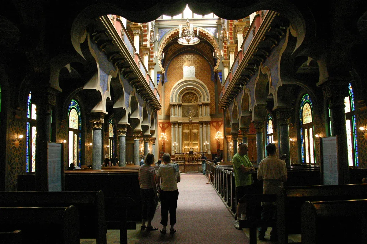 Pews and ark inside the Jerusalem Synagogue, visited on Prague Jewish Quarter tours
