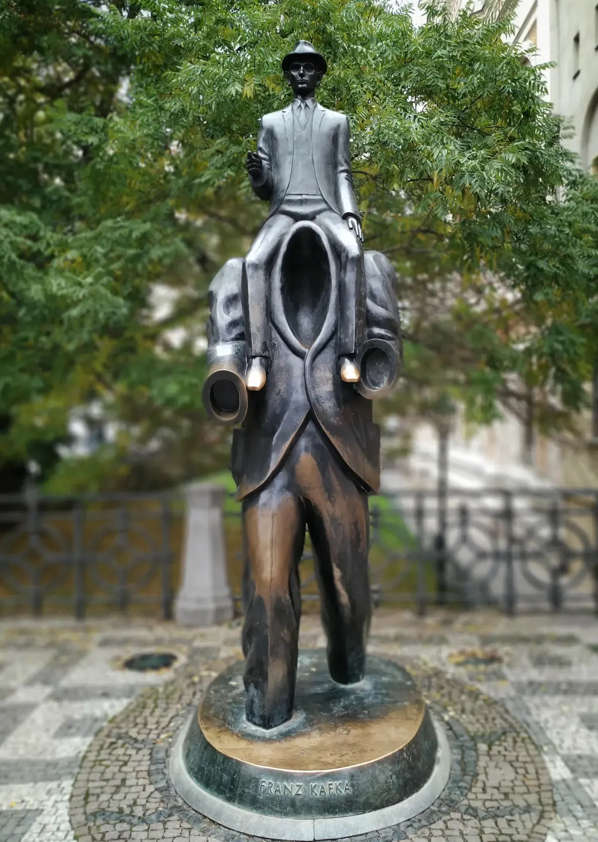 Bronze Franz Kafka statue on Dusni street, a stop on Prague Jewish Quarter tours
