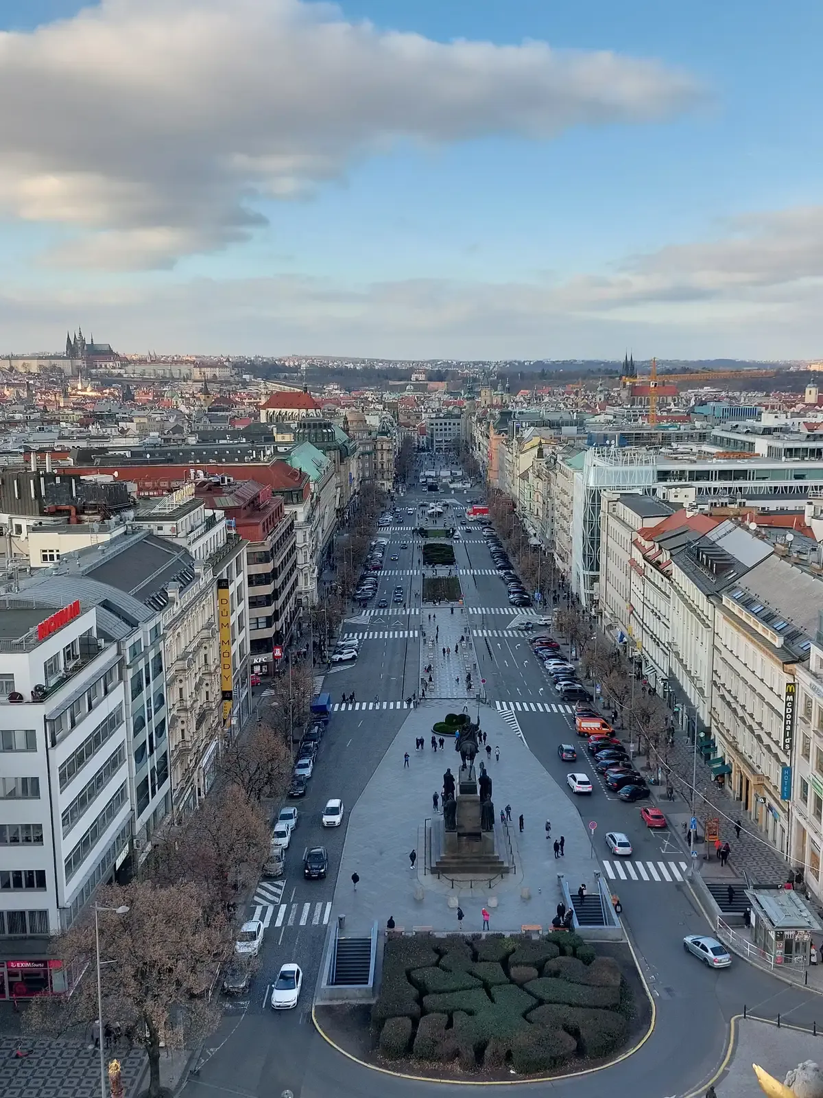 Wenceslas Square from the National Museum on a Prague Jewish Quarter tour that also covers New Town
