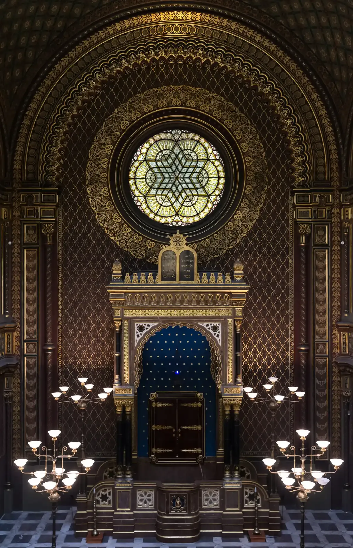 The Moorish gilded interior and Torah ark of the Spanish Synagogue, the finale of many Prague Jewish Quarter tours